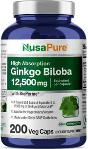 NusaPure Ginkgo Biloba Extract 12,500mg per Veggie Caps - 200 Count
