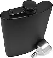Hip Flask for Liquor 8 Ounce Stainless Steel Matte Hinge Leakproof with Big Funnel in Premium Black Box for Men and Women by IDALIO