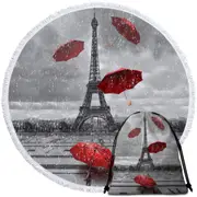 Artistic Photo Eiffel Tower VS Red Umbrellas Round Beach Towel