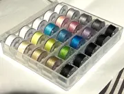 Bobbin Box with 25 Prewound Bobbin Threads on Plastic Bobbins (Mixed Colors)