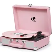 Vintage Pink Suitcase Record Player - 3-Speed Turntable with Bluetooth, USB R...