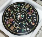 2' Black Marble Table Top Coffee Corner Inlay Malachite Inlay Decor Round