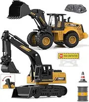Geyiie Excavator Bulldozer Truck for Kids, Construction Tractor Toys, Engineer Caterpillar Construction Vehicle Sets of 2, Die cast Pushdozer Machine, Movable Claw Loader Digger Trucks Toys for Boys