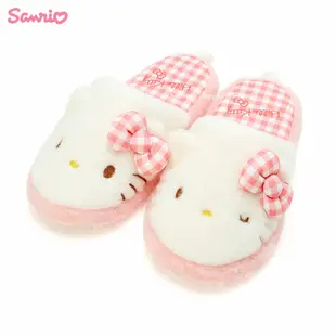 三麗鷗【 SAS 日本限定 】HELLO KITTY 凱蒂貓 可愛格紋大臉版 室內拖鞋 / 室內鞋 (大人用)