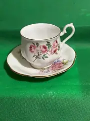 CLARE Bone China Made in England White Floral Cup & Saucer