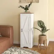HOMCOM Farmhouse Storage Cabinet with Adjustable Shelf Barn Door White