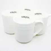 Mikasa Camila Bone China White Coffee Tea Mugs, Set of 4 Assorted Patterns