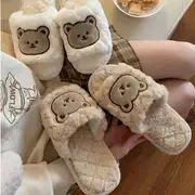 Bear Print Fleece Slippers White - 36-37