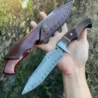 VG10 DAMASCUS STEEL SURVIVAL BOWIE KNIFE HUNTING KNIFE FIXED BLADE WITH SHEATH