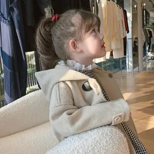 連帽牛角扣大衣外套 韓國童裝 女童裝 兒童大衣 牛角釦外套