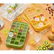 Ice Cube Tray with LidBin, Ice Cube Mold with 32/64 Cubes, Stackable Ice Trays for Freezer with Easy-Release Silicone Bottom, for Drinks, Coffee, cocktail