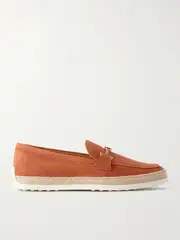 [Tod's] Tod's - Gomma Embellished Leather And Raffia-trimmed Suede Loafers - Crimson - IT40 IT 40 Red