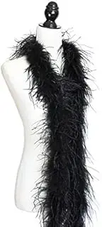 QR 2Meters/Lot White Black (1Ply) Ostrich Feathers Boa Trim Skirt Wedding Feathers for Crafts D19 (Color : 1 Ply Black)