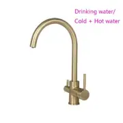 Brushed Gold Drinking Water Faucet Sink Mixer Supply 360° Spout 3Way Kitchen Tap