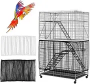 CIATBYYJ 2 Pcs XXL Adjustable Bird Cage Seed Catcher, Birdcage Cover Skirt Nylon Mesh Netting Parrot Parakeet Macaw African Round Square Cages Cover (Black and White)
