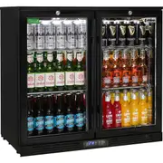 Commercial Under Bench Black Heated Glass Double Door Bar Fridge