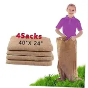 4 Pack Burlap Potato Sack Race Bags, 24"x40" Outdoor Lawn Games for Kids &