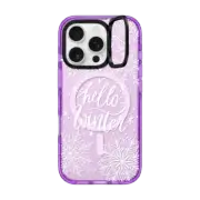 iPhone 16 Pro Impact Ring Stand Case MagSafe Compatible Hello Winter Snowflakes Quote by Nature Magick