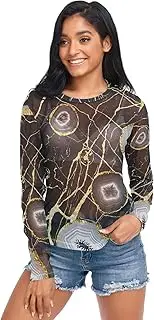 [RPLIFE] Elegant Black Marble Gold Veins Mesh Top, Sheer Long Sleeve Top S-XXL