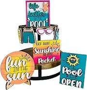Summer Tier Tray Decoration Wooden Summer Tier Tray Sign Rustic Tiered Decor Set for Party Table Ornament House Decorations StyleB-