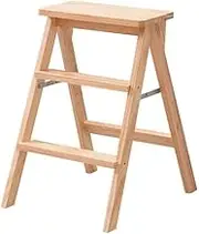 Foot Stool 3 Steps Wooden Ladder Stool Portable Folding Step Stool Kitchen Office Stair Chair Safety Stepladder Seats/Natural Color