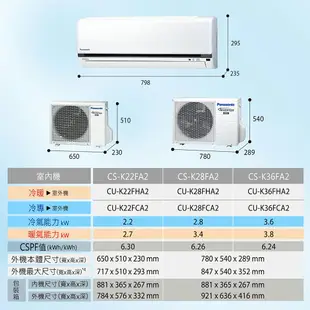 【北北基桃地區免運含基本安裝】Panasonic5~6坪K標準系列3.6kW變頻冷暖/冷專分離式家用冷氣(CU-K36FHA2/CU-K36FCA2)