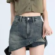 High Waist Washed Denim Mini Pencil Skirt Vintage Blue - XL