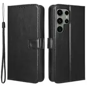 Mobile Phone Case For Samsung Galaxy S23 Ultra Crazy Texture Wallet Stand Phone Case with Strap