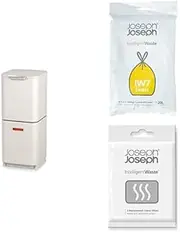 Joseph Joseph Totem Compact 40L Waste Separation and Recycling Kitchen Bin - Stone + IW7 20L General Waste Liners (20 Pack) + Replacement Odour Filters (2 Pack)