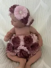 PRETTY AS AROSE EASTER RUFFLE BLOOMER HEADBAND SET 1st PHOTOSHOOT PROP 0-9 Mo