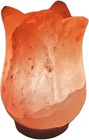 Himalayan Salt Lamp – Lotus Flower Rock Salt Lamp, Handcrafted 100% Natural Pink Night Light with Wooden Base
