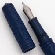 Lotus Saral Hand Carved Fountain Pen - Nikko Blue Ebonite, JoWo #6 Nibs (New)