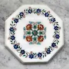 12" Marble Side Table Semi Precious Stones Handicraft With Wooden Stand