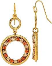 [JewelryWeb] Gold tone Shepherd hook Lt and Dk Yellow Crystal Circle Drop Earrings 51x26mm Wide Dangle Earring for Women