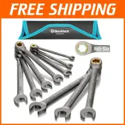 Durable 10-Piece Metric Ratcheting Wrench Set - Anti-Slip, Chrome Vanadium Steel