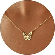 [GUOKE] 14K Gold Plated Dainty Butterfly Baseball Crown Compass Shell Starfish Airplane Bird Heart Lightning Leaf Turtle Horse Cherry Paperclip Bow Necklace Simple Jewelry