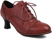 [IKOFLYE] Women's Pump Oxford Fashion Handmade Platform Kitten Heels Round Toe Chunky Mid Heel Lace Up Oxfords Dress Shoes Blue