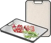 Stainless Steel Chopping Board, Double-Sided Cutting Board Stainless Steel/Wheat Straw PP Food-Grade Large Chopping Board, Easy to Clean, Dishwasher Safe(1 Piece, 39CMx27CM)