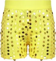 [iiniim] Kids Girls Elastic Waist Glitter Sequin Shorts Stretchy Shorts Shiny Pants Yoga Cheer Dance Performance Bottom