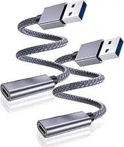 Basesailor USB 3.0 to USB C Adapter 0.2M/2Pack,USB 3 Male to USB C Female Cable,5Gbps 3.1 Type C Charger Connector for Apple iPhone 16e 16 15 Pro Max,iPad Air Mini,Samsung Galaxy S25 S24,Z Fold Flip