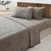 Luxor Teddy Bear Fleece Soft Thermal Warm Fitted Flat Sheet Set, Grey, King