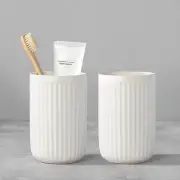 White Toothbrush Holders for Bathrooms - 2 Cups Ceramic Toothbrush Toothpaste...
