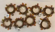 NWT set 8 Crate & Barrel Beaded bead Napkin Rings tonal Amber fall 649023