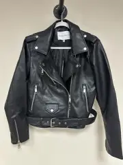 REBECCA MINKOFF Jacket Women's size medium Faux Leather Moto Black Crop NWT $248