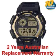 CASIO WATCH AE-1400 10Y BATTERY WORLD MAP AE-1400WH-9A BLACK GOLD 2Y WARRANTY