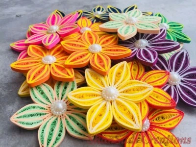 Lot 20 Paper quilling flowers hand made card decoration - 20 flowers