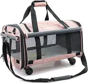 Pet Trolley Case,Portable and Foldable,11.8 * 19.7 * 13 Inches Large Capacity,Dog Walking Bag,Outdoor,Wheels Silent and Smooth,Polyester Material,Mesh Design,Ventilated and Breathable(Pink)