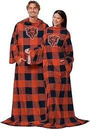 FOCO Chicago Bears NFL Buffalo Plaid Oversized Wearable Throw Blanket - 48" x 71"