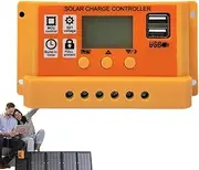 Solar Panel Controller,30A PWM Double USB Port Renewable Energy Controller - Multiple Load Control Modes Panel Battery Intelligent Regulator 12V 24V for mobiles