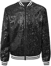 [TiaoBug] Girls Sequin Jackets Kids Boys Bomber Jacket Zip Up Coat Sparkle Outwear Birthday Clothes